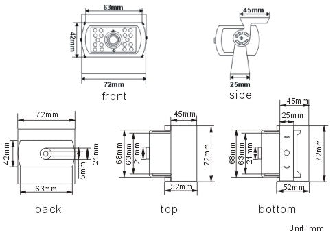 Reversing Camera 1/3 Sharp CCD in black with IR 4 PIN aviation connector