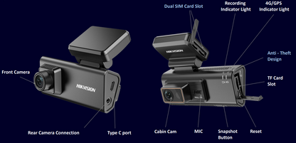 HikVision 2ch FHD 1080p dashcam 4G with GPS & Mic inc ADAS - AE-DC2022-V200